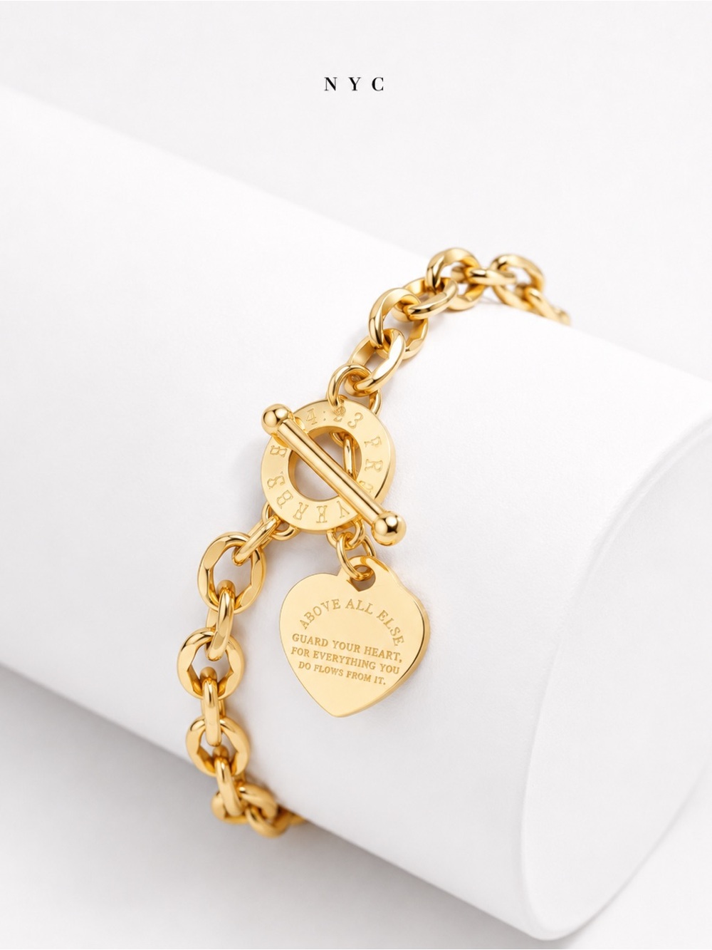 NYC Gold Heart Toggle Charm Bracelet